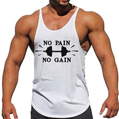 Muscle Dumbbell No Pain No Gain Sports Daily Designer Men's 3D Printing Tank Top Vest Top Sleeveless T Shirt for Men Sports Outdoor Holiday Gym T shirt Black White Dark Blue Sleeveless Crew Neck Shirt Lightinthebox