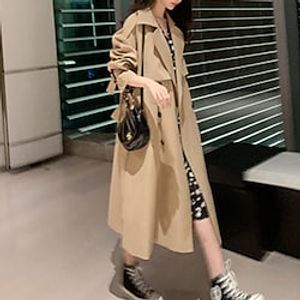 Women's Trench Coat Warm Breathable Daily Wear Vacation Going out Pocket Single Breasted Turndown Elegant Lady Comfortable Street Style Solid Color Regular Fit Outerwear Long Sleeve Winter Fall Black Lightinthebox