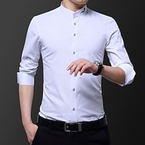 Men's Shirt Solid Color Standing Collar Casual Daily Long Sleeve Tops Business Casual Blue White Black Lightinthebox