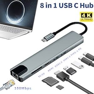 USB Type C Docking Station USB C Hub 3.0 Adapter 8 in 1 HDMI SD/TF Card Reader for Macbook Air iPad Laptop Computer Peripherals miniinthebox