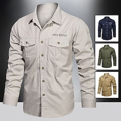 Men's Work Shirt Button Up Shirt Casual Shirt Summer Shirt Plain Lapel khaki Army Green Dark Blue Beige Outdoor Work Long Sleeve Pocket Clothing Apparel Stylish Business Leisure Lightinthebox