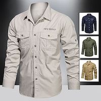 Men's Work Shirt Button Up Shirt Casual Shirt Summer Shirt Plain Lapel khaki Army Green Dark Blue Beige Outdoor Work Long Sleeve Pocket Clothing Apparel Stylish Business Leisure Lightinthebox - thumbnail