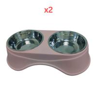 Pets Club Double Dining Pet Feedrer With Stainless Steel Bowl & Non Slip Rubber Bottom 36.5X19X9Cm (Pack of 2) - thumbnail