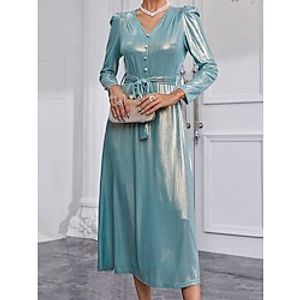 Women's Party Dress Sheath Dress Metallic Dress Midi Dress Rose Light Blue Long Sleeve Pure Color Button Fall Winter Autumn V Neck Fashion Evening Party Vacation 2023 S M L XL Lightinthebox