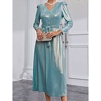 Women's Party Dress Sheath Dress Metallic Dress Midi Dress Rose Light Blue Long Sleeve Pure Color Button Fall Winter Autumn V Neck Fashion Evening Party Vacation 2023 S M L XL Lightinthebox - thumbnail