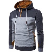 Mens Hoodies Hit Color Front Zipper Fashion Casual Sport Hooded Tops