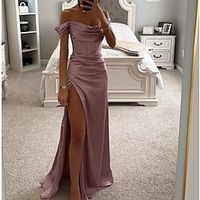 Mermaid  Trumpet Evening Gown Corsets Dress Formal Evening Party Sweep  Brush Train Sleeveless Off Shoulder Satin with Ruched Slit 2023 Lightinthebox - thumbnail
