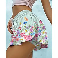 Women's Fashion Casual  Sporty Comfort Loose Fitness Weekend Active Biker Shorts Pants Butterfly Flower  Floral Colorful Short 2 in 1 Ruffle Print White Lightinthebox - thumbnail