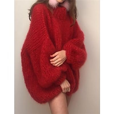 Women's Red Christmas Dress Sweater Dress Jumper Dress Mini Dress Warm Fashion Casual Pure Color Outdoor Home Christmas Casual Round Neck Long Sleeve 2023 Loose Fit Red S M L XL XXL 3XL Lightinthebox