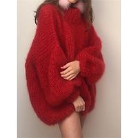 Women's Red Christmas Dress Sweater Dress Jumper Dress Mini Dress Warm Fashion Casual Pure Color Outdoor Home Christmas Casual Round Neck Long Sleeve 2023 Loose Fit Red S M L XL XXL 3XL Lightinthebox - thumbnail