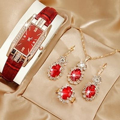 5PCS Set Fashion Women Rectangle Watches Ladies Business Green Leather Quartz Watch Womens Necklace Earrings Bracelet Wristwatch Lightinthebox 5PCS Set Fashion Women Rectangle Watches Ladies Business Green Leather Quartz Watch Womens Necklace Earrings Bracelet Wristwatch Lightinthebox