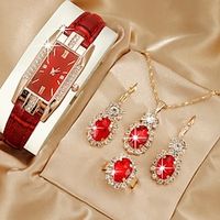 5PCS Set Fashion Women Rectangle Watches Ladies Business Green Leather Quartz Watch Womens Necklace Earrings Bracelet Wristwatch Lightinthebox - thumbnail