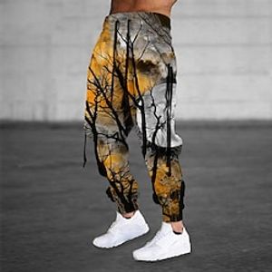 Men's Sweatpants Joggers Trousers Drawstring Side Pockets Elastic Waist Graphic Prints Comfort Breathable Sports Outdoor Casual Daily Cotton Blend Terry Streetwear Designer Green Yellow Micro-elastic Lightinthebox