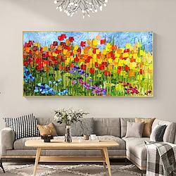 Handmade Oil Painting Canvas Wall Art Decoration 3D Palette Knife Flowers Tulip Flower Sea Landscape for Home Decor Rolled Frameless Unstretched Painting Lightinthebox