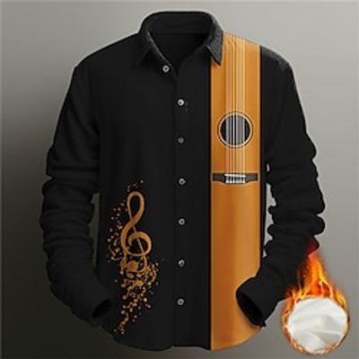 Guitar Casual Men's Shirt Fleece Shirt Daily Wear Vacation Going out Fall  Winter Turndown Long Sleeve Yellow, Gray S, M, L Fleece Shirt Lightinthebox