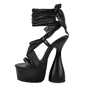 Women's Sandals Flare Heel Peep Toe Party Daily Silk PU Lace-up Solid Colored Black miniinthebox