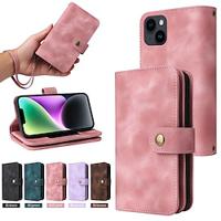 Phone Case For iPhone 15 Pro Max iPhone 14 13 12 11 Pro Max Plus Mini SE Wallet Case Zipper Full Body Protective with Wrist Strap Retro TPU PU Leather Lightinthebox