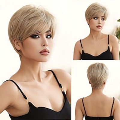 Synthetic Wig Uniforms Career Costumes Princess kinky Straight Middle Part Layered Haircut Machine Made Wig 8 inch Light golden Synthetic Hair Men's Cosplay Party Fashion Blonde Lightinthebox