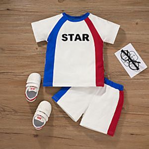 [18m-7y]boys letter print color stitching sports short sleeve shorts two-piece suit Lightinthebox