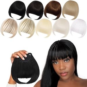 Bangs Hair Clip in Bangs Black Synthetic Flat Bang with Temples Front Face Black Bangs for Women miniinthebox