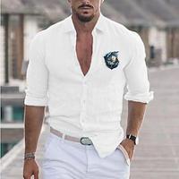 Men's Shirt Cotton Linen Shirt White Cotton Shirt Casual Shirt Black White Pink Long Sleeve Compass Turndown Summer Casual Daily Clothing Apparel Lightinthebox