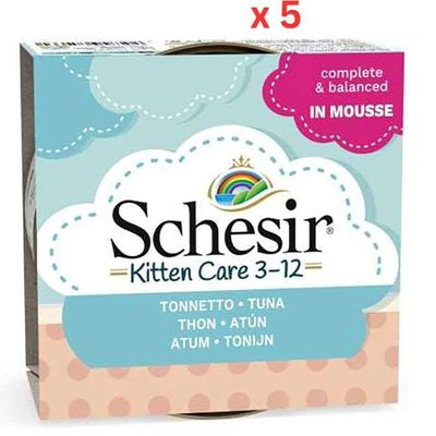 Schesir Kitten Mousse 3-12 Tuna Wet Food 85G Can (Pack of 5)