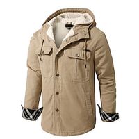 Men's Winter Jacket Sherpa jacket Winter Coat Durable Casual  Daily Daily Wear Vacation To-Go Single Breasted Hooded Warm Ups Comfort Leisure Jacket Outerwear Solid  Plain Color Pocket khaki Gray Lightinthebox - thumbnail