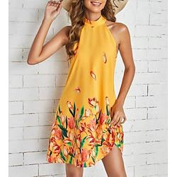 Women's Casual Dress Summer Dress Floral Print Halter Neck Mini Dress Streetwear Street Holiday Sleeveless Loose Fit Yellow Summer S M L XL XXL Lightinthebox