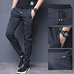 Men's Trousers Casual Pants Pocket Drawstring Elastic Waist Solid Colored Comfort Soft Outdoor Daily Gym Casual Athletic Black Blue Micro-elastic Lightinthebox