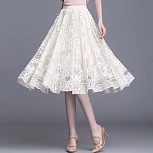 Women's Vacation Casual / Daily Basic Streetwear Calf-Length Skirts Solid Colored Tulle Lace Black Beige miniinthebox