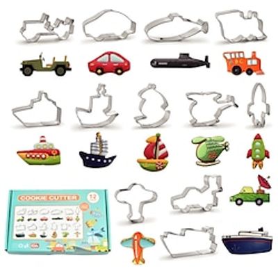 Transportation Vehicle Cookie Cutter Set - 12PCS Stainless Steel Biscuit Cutter Molds - Car, Plane, Train, Sailing boat, Steamship, Rocket Shaped Cookie Candy Cutters, DIY Fruit Bread Cutter for Kids Lightinthebox