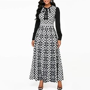 Women's Plus Size Swing Dress Print Round Neck Long Sleeve Fall Summer Casual Maxi long Dress Daily Date Dress miniinthebox