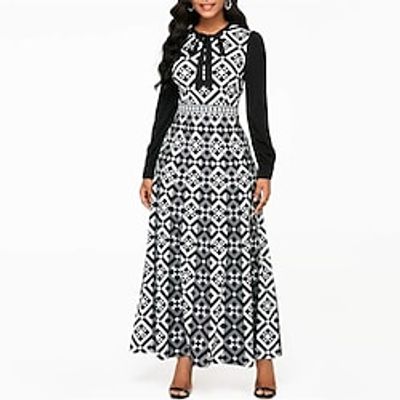 Women's Plus Size Swing Dress Print Round Neck Long Sleeve Fall Summer Casual Maxi long Dress Daily Date Dress miniinthebox