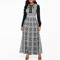 Women's Plus Size Swing Dress Print Round Neck Long Sleeve Fall Summer Casual Maxi long Dress Daily Date Dress miniinthebox - thumbnail