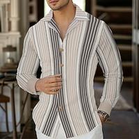 Men's Shirt Button Up Shirt Casual Shirt Summer Shirt khaki Long Sleeve Stripe Lapel Daily Vacation Clothing Apparel Fashion Casual Comfortable Lightinthebox