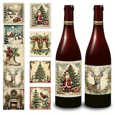 9pcs, Christmas Party Wine Bottle Sticker For Wine Bottle Cup Decoration, Christmas Glass Labels Stickers, Luxury Wine Labels Accessories Stickers With For Christmas Party Decoration Lightinthebox