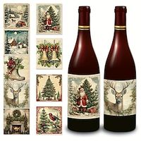 9pcs, Christmas Party Wine Bottle Sticker For Wine Bottle Cup Decoration, Christmas Glass Labels Stickers, Luxury Wine Labels Accessories Stickers With For Christmas Party Decoration Lightinthebox - thumbnail