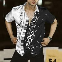 Men's Shirt Graphic Prints Music Notes Pano Keys Turndown Black Blue Green Outdoor Street Short Sleeves Print Clothing Apparel Fashion Streetwear Designer Casual Lightinthebox - thumbnail