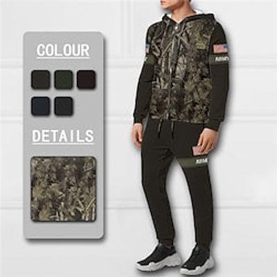 Men's Tracksuit Hoodies Set Full Zip Hoodie Blue Brown Green Coffee Gray Hooded Graphic Tree National Flag Zipper 2 Piece Print Sports  Outdoor Casual Sports 3D Print Basic Streetwear Designer Fall Lightinthebox