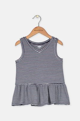 Girls Striped Ruffle-Hem Tunic Top  Navy/White