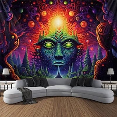Blacklight Tapestry UV Reactive Glow in the Dark Trippy Psychedelic Misty Nature Landscape Hanging Tapestry Wall Art Mural for Living Room Bedroom miniinthebox