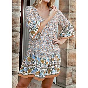 Women's A Line Dress Short Mini Dress Red Apricot Half Sleeve Print Spring Summer Casual  Daily 2021 S M L XL Lightinthebox