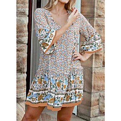 Women's A Line Dress Short Mini Dress Red Apricot Half Sleeve Print Spring Summer Casual  Daily 2021 S M L XL Lightinthebox