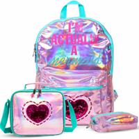 Eazy Kids - 17 School Bag Lunch Bag Pencil Case Set Of 3 Mermaid Love - Pink