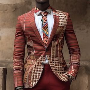 Color Block Tribal Bandana Print Vintage Business Men's Coat Blazer Work Wear to work Going out Fall  Winter Turndown Long Sleeve Yellow Brown S M L Polyester Weaving Jacket Lightinthebox