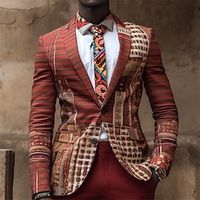 Color Block Tribal Bandana Print Vintage Business Men's Coat Blazer Work Wear to work Going out Fall  Winter Turndown Long Sleeve Yellow Brown S M L Polyester Weaving Jacket Lightinthebox - thumbnail
