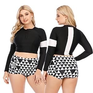 Women's Rashguard Swimsuit Two Piece Swimsuit UV Sun Protection UPF50 Plus Size Long Sleeve Swimwear Bathing Suit Front Zip Swimming Surfing Beach Water Sports Patchwork Spring Summer  Quick Dry Lightinthebox