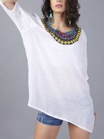 Loose Folk Style Embroidery 3/4 Sleeve Women T-Shirts