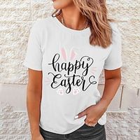 Women's T shirt Tee Animal Letter Weekend Easter Black White Wine Print Short Sleeve Fashion Round Neck Regular Fit Summer Lightinthebox