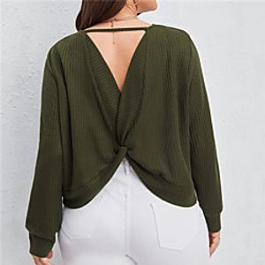 Women's Plus Size Tops Blouse Shirt Plain Backless Long Sleeve Crewneck Basic Daily Weekend Polyster Spring Summer Black Green miniinthebox